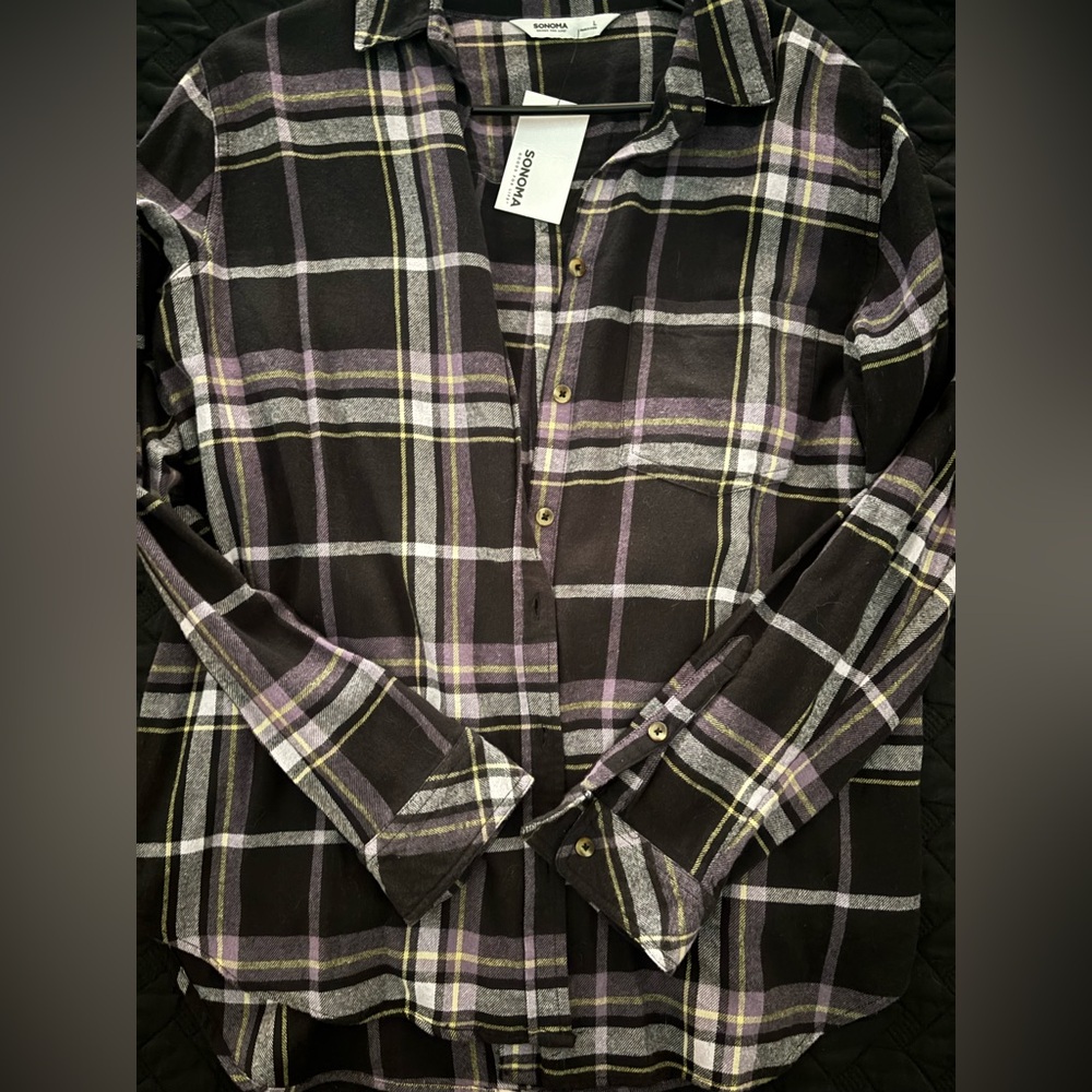 Sonoma Purple and Black Plaid Shirt